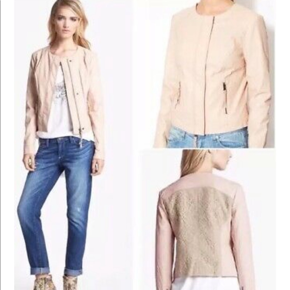 Free People Leather Jacket w/lace detail